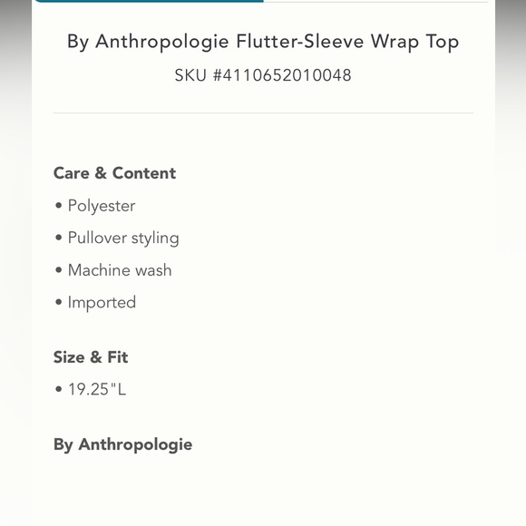 Anthropologie NWT Flutter-Sleeve Wrap Top Size XXS. - Picture 5 of 5